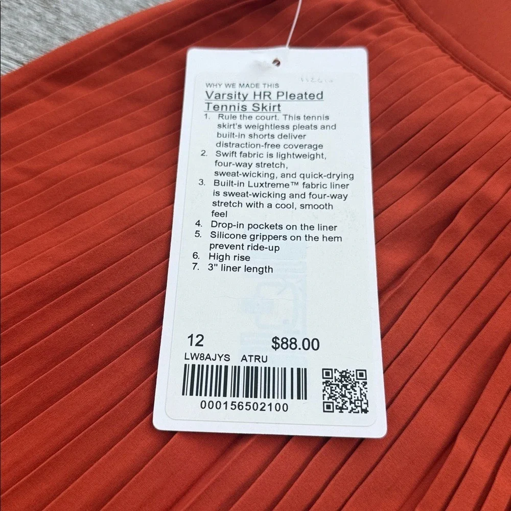 Lululemon Varsity High-Rise Pleated Tennis Skirt Autumn Rust orange size 12 NWT - Picture 4 of 8